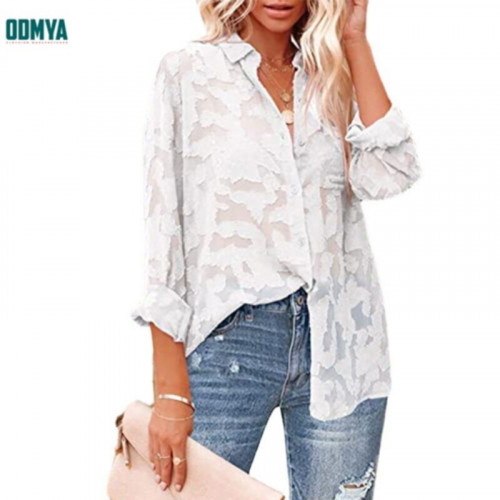 Spring/Summer New Chiffon Hollow Long Sleeve Shirt