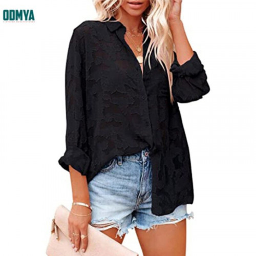 Spring/Summer New Chiffon Hollow Long Sleeve Shirt