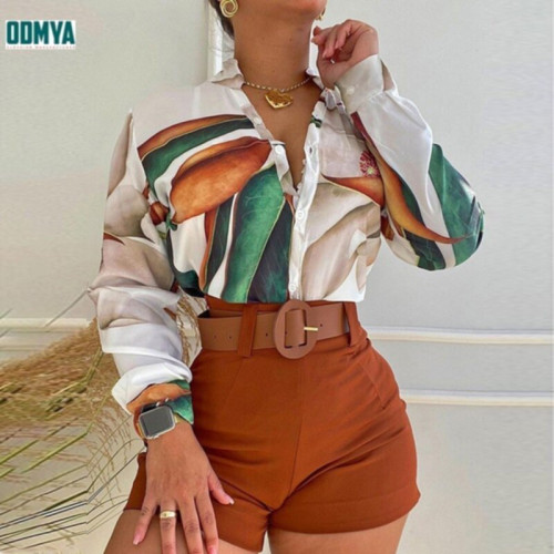 Digital printed standing collar long sleeved shirt