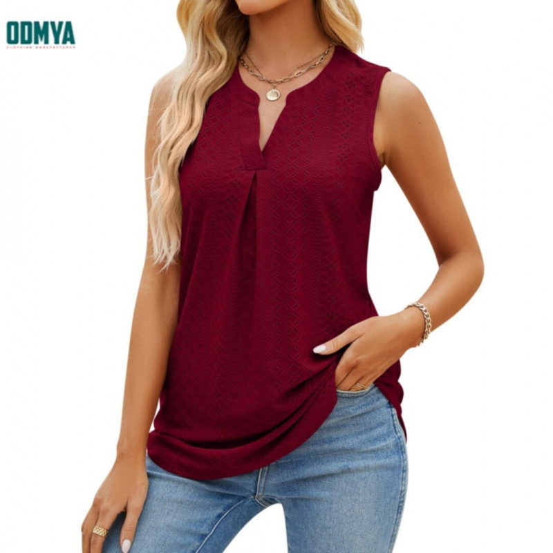 Sleeveless V-Neck Pleated Women's Tank Top Supplier