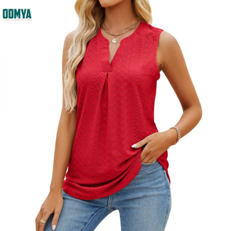 Sleeveless V-Neck Pleated Women's Tank Top Supplier