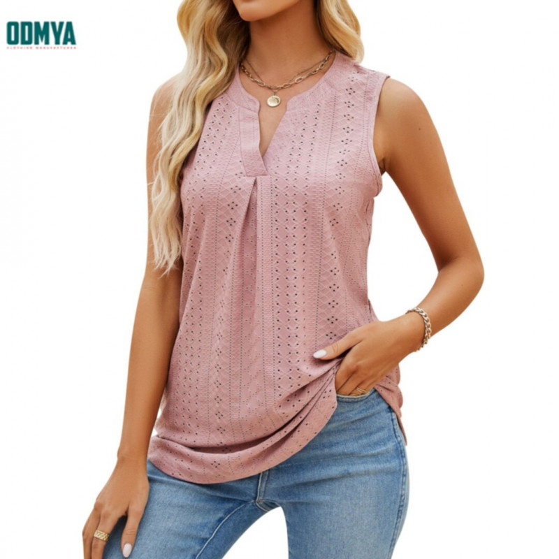 Sleeveless V-Neck Pleated Women's Tank Top Supplier