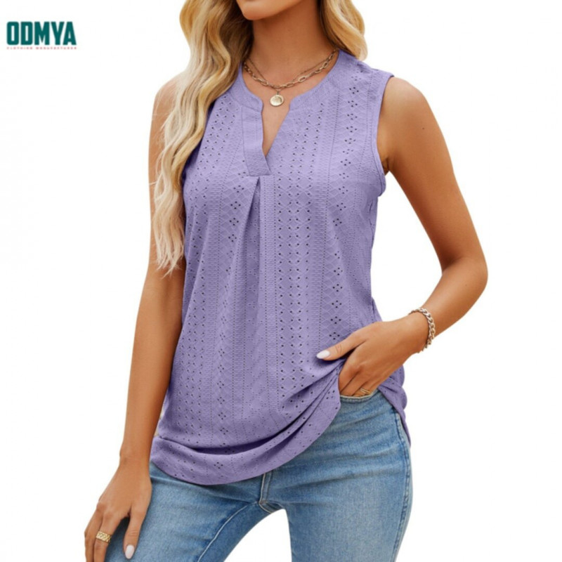 Sleeveless V-Neck Pleated Women's Tank Top Supplier