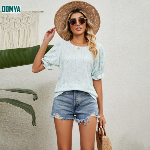 Summer round neck floral versatile top