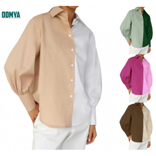 Small crowd design and patchwork contrast loose fitting shirt