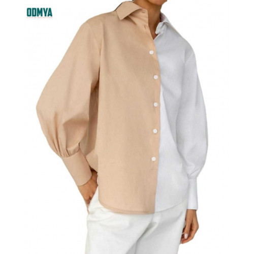 Small crowd design and patchwork contrast loose fitting shirt