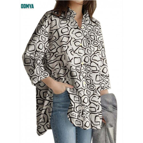 Fashion printed loose fitting casual long sleeved shirt