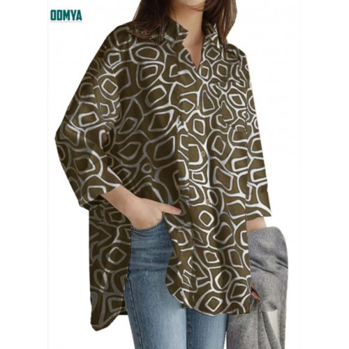 Fashion printed loose fitting casual long sleeved shirt