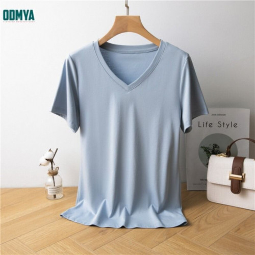 Summer Coloful Women Tops Cotton V-Neck T-Shirt