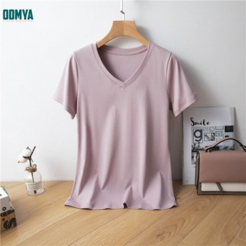 Summer Coloful Women Tops Cotton V-Neck T-Shirt