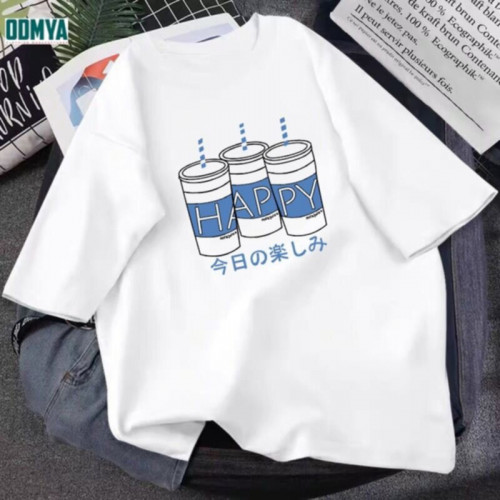 Printed Cartoon Round Neck Loose Summer Ladies T-Shirt