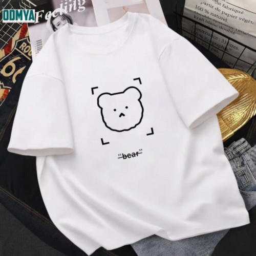 Printed Cartoon Round Neck Loose Summer Ladies T-Shirt