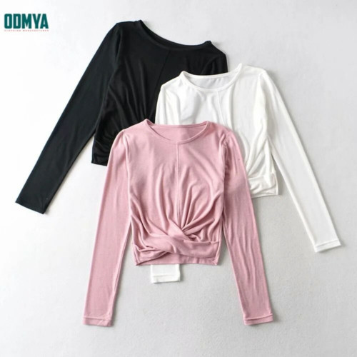 Autumn Cotton Pullover Pleated Women Long Sleeve Tops