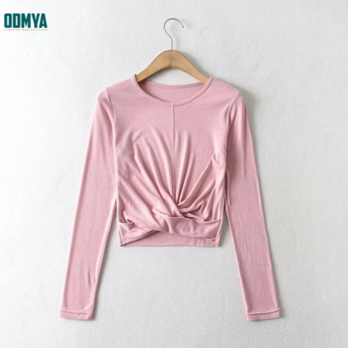 Autumn Cotton Pullover Pleated Women Long Sleeve Tops
