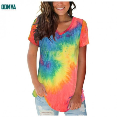 Summer New Tie Dye V-Neck Women T-Shirt 