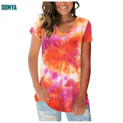 Summer New Tie Dye V-Neck Women T-Shirt 