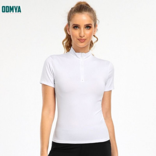 Women′s Slip Sports Stand-up Neck T-Shirt with Zipper
