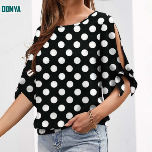Summer Strapless Printed Round Neck Loose Women T-Shirt