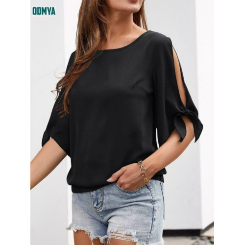 Summer Strapless Printed Round Neck Loose Women T-Shirt