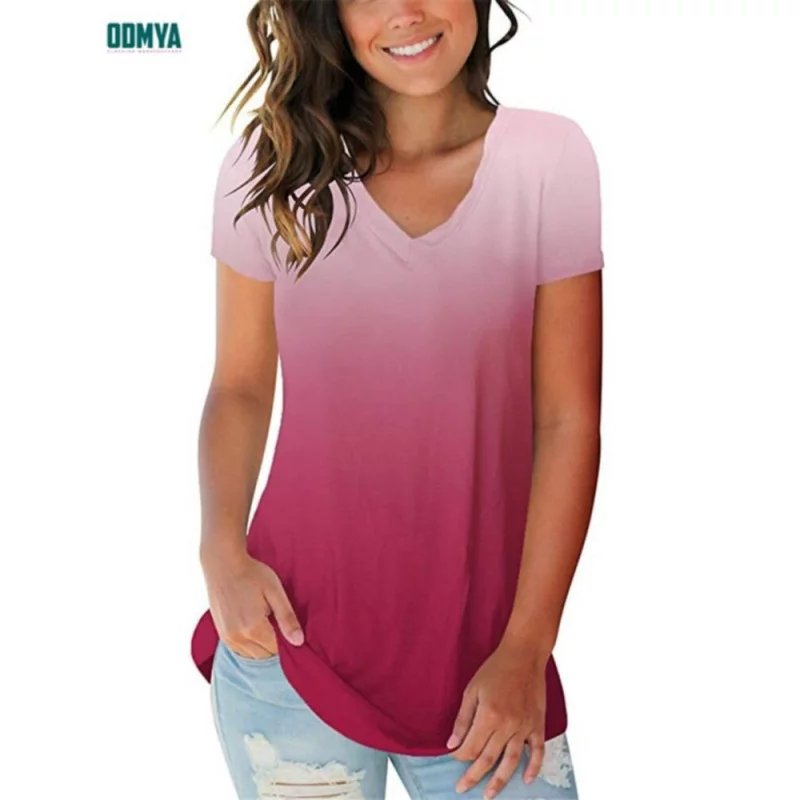 Women Oem T-Shirt With V-Neck Rich Color For Summer Manufacturer