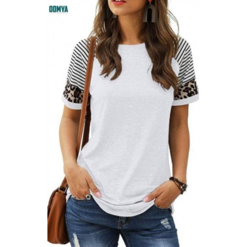 Women T-Shirt with Printed Stripe Round Neck
