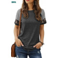 Women T-Shirt With Printed Stripe Round Neck Supplier