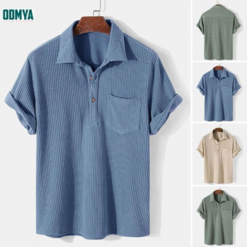 Casual loose plaid polo neck men's short sleeve