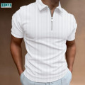 Men's Zip Lapel Vertical Stripe T-Shirt Supplier