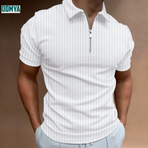 Men's zip lapel vertical stripe T-shirt