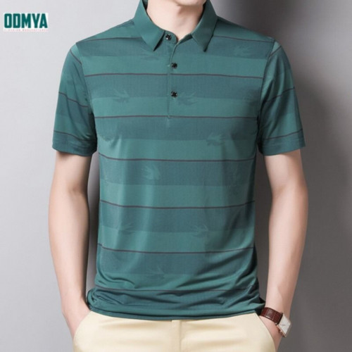 Printed polo neck button men's pullover top