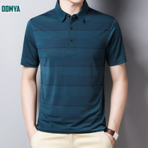 Printed polo neck button men's pullover top