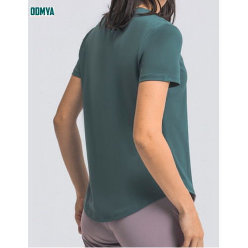 Solid slim round neck sports short sleeve tops