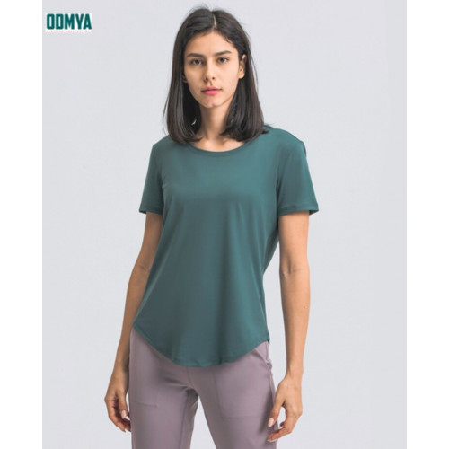 Solid slim round neck sports short sleeve tops