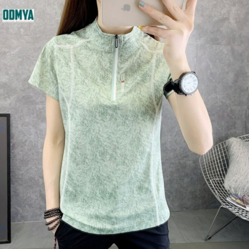 Standing collar printed short-sleeved shirt Women's sportswear