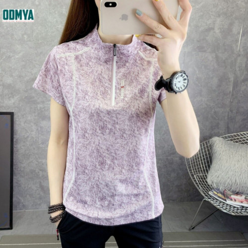 Standing collar printed short-sleeved shirt Women's sportswear