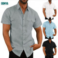 Solid Color Pocket Single Breasted Short Sleeved Men's Shirt Supplier