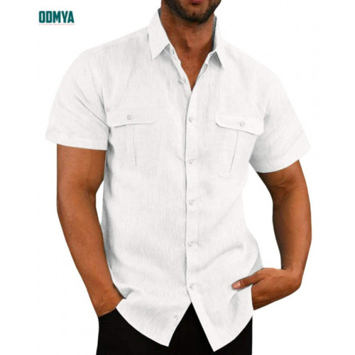 Solid color pocket single breasted short sleeved men's shirt