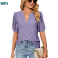 Solid Color Hollowed Out Bubble Sleeved Short Sleeved Top Supplier