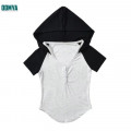 Retro Contrast Raglan Sleeve Hooded Slim Fit Short Sleeve Top Supplier