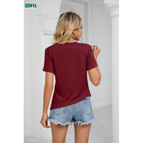 Summer New Solid Round Neck Pleated Short Sleeve Top