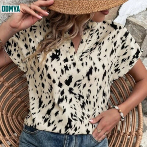 Summer New Printed V-Neck Short Sleeve Shirt