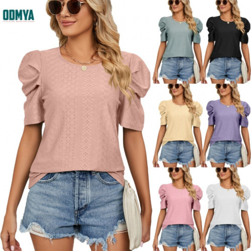 Summer Round Neck Bubble Sleeve Loose Women's T-Shirt
