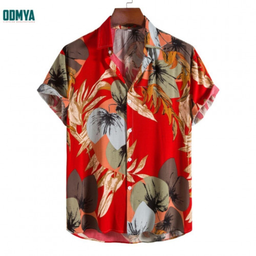 Plant flower pattern men's casual short sleeves shirt