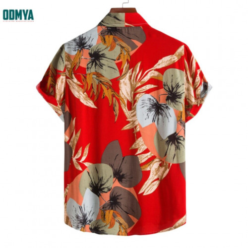 Plant flower pattern men's casual short sleeves shirt