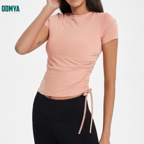 Women Side Tie Outer Wear Sports Yoga T-Shirt Clothes 