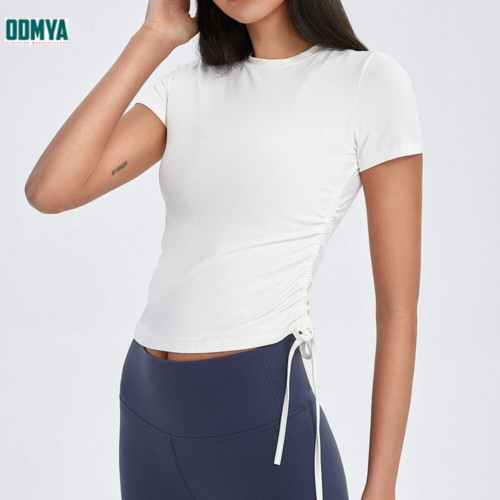 Women Side Tie Outer Wear Sports Yoga T-Shirt Clothes 