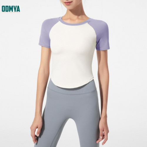 New color-blocking round neck short yoga suit