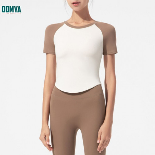 New color-blocking round neck short yoga suit