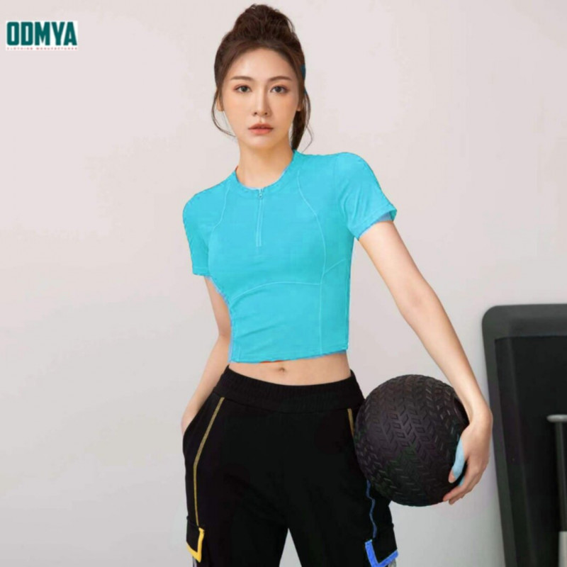 Short Half-Zip Sports Sleeve With Exposed Navel Supplier