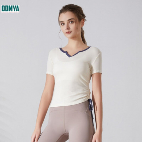Side drawstring yoga suit V-neck sports top